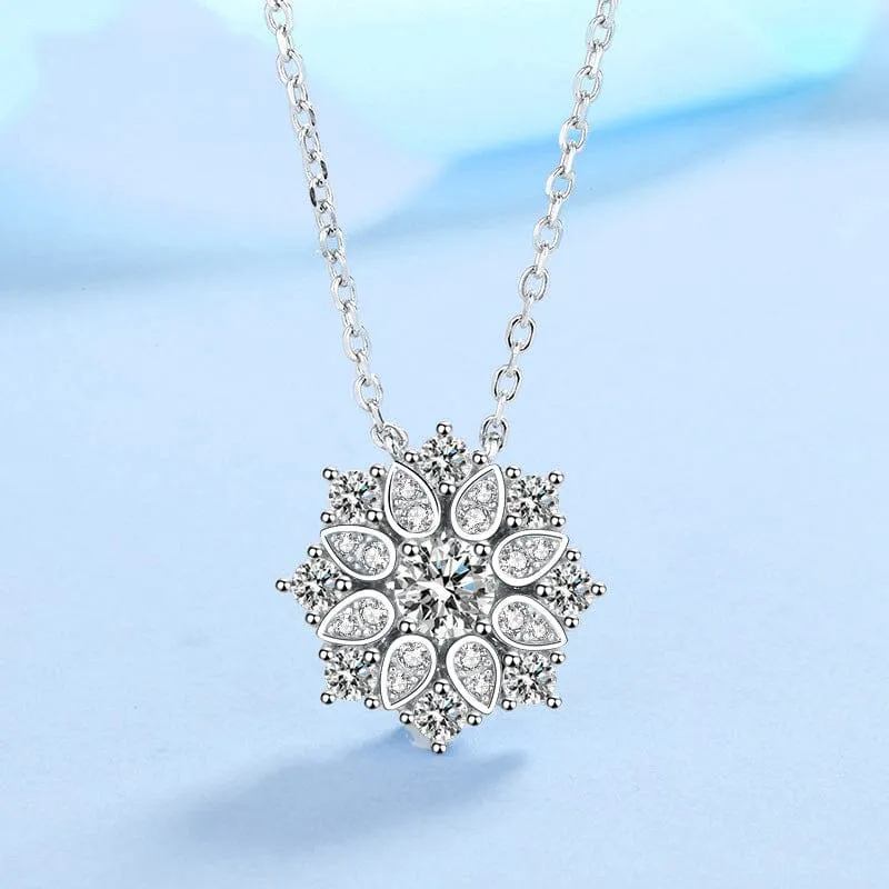 Sunflower Halo Diamond Necklace -  925 Sterling Silver