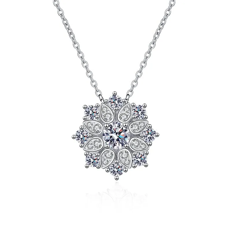 Sunflower Halo Diamond Necklace -  925 Sterling Silver