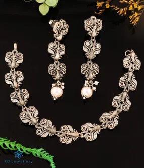 The Sahil Silver Peacock Choker Necklace & Earrings