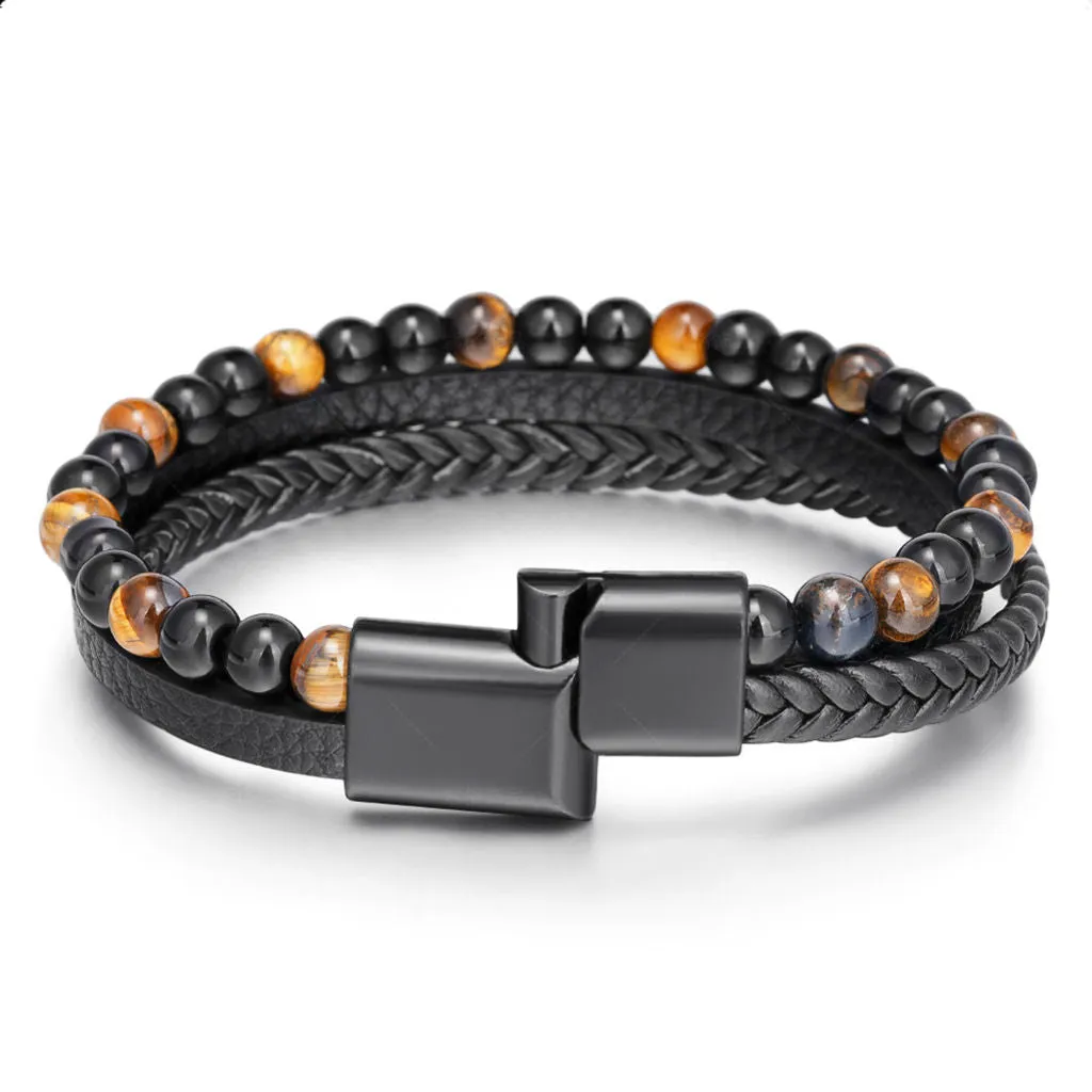 Tiger Eye Beads Multilayer Leather Bracelet