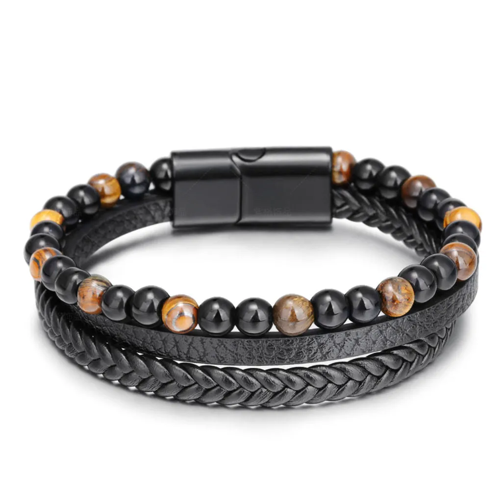 Tiger Eye Beads Multilayer Leather Bracelet