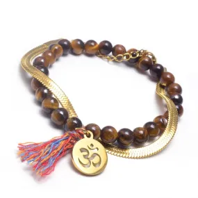 Tiger Eye Stone Beads Buddha Mala Snake Chain Bracelet