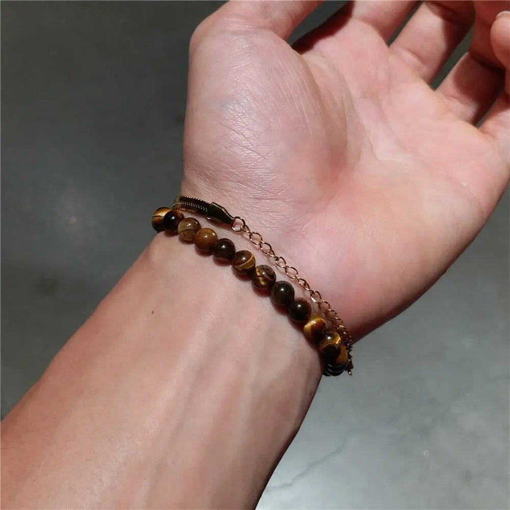 Tiger Eye Stone Beads Buddha Mala Snake Chain Bracelet