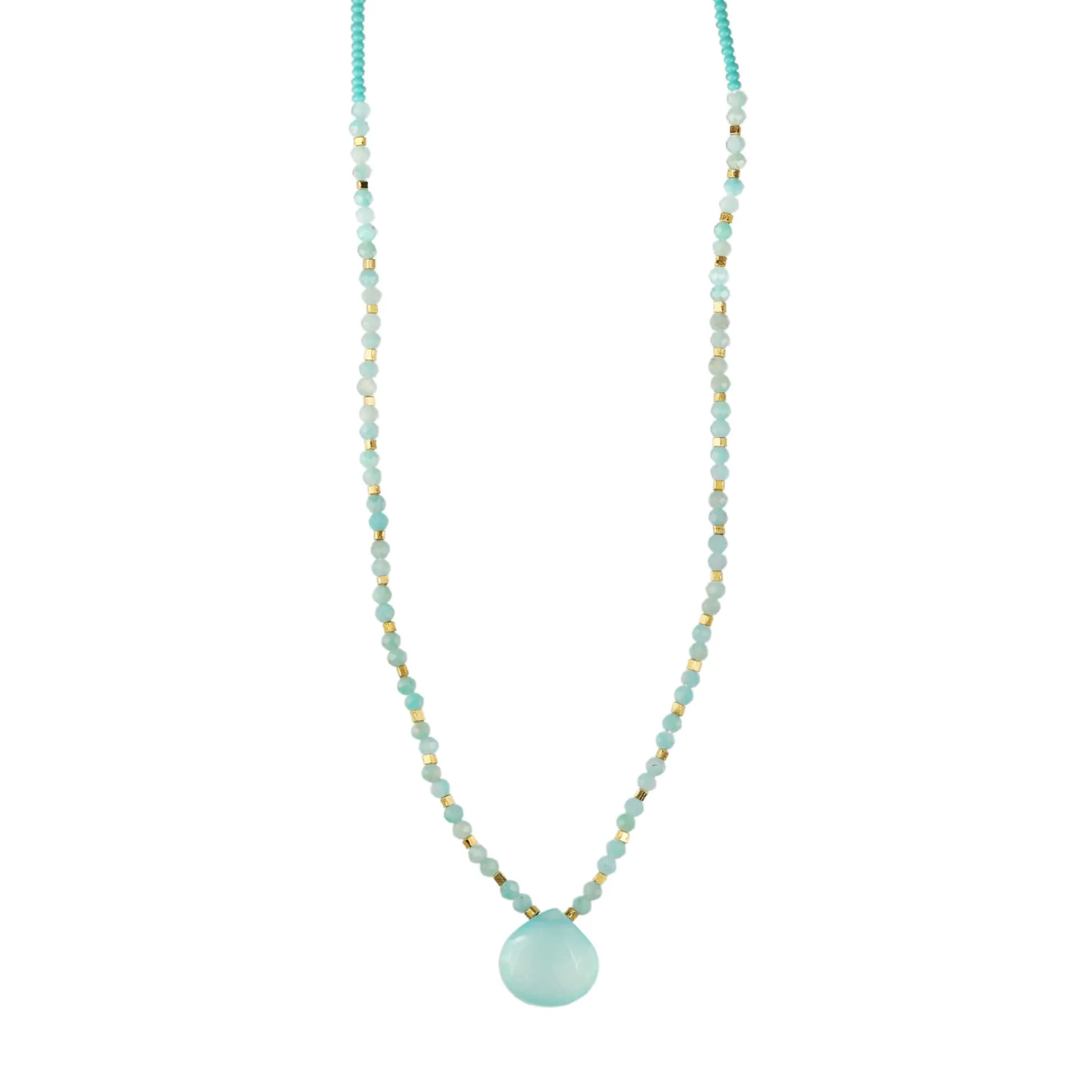 Turquoise Necklace with Amazonite & Gold Vermeil Section and Calcite Drop