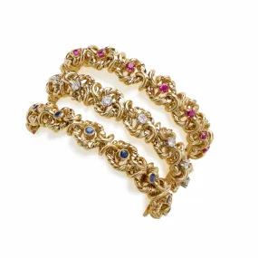 Van Cleef & Arpels Set of Three Ruby, Sapphire, and Diamond Bracelets