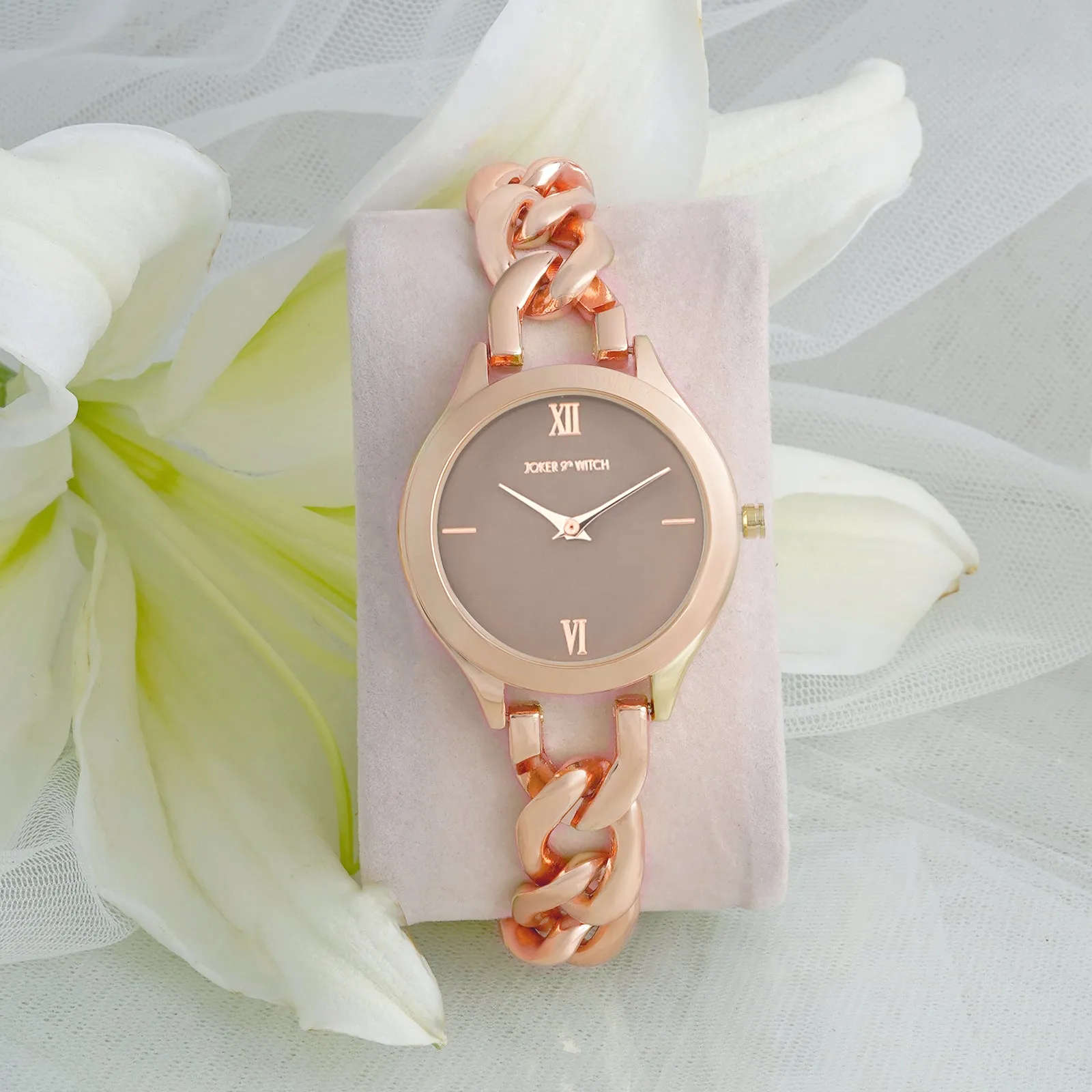 Vegas Taupe Dial Rose Gold Metallic Watch