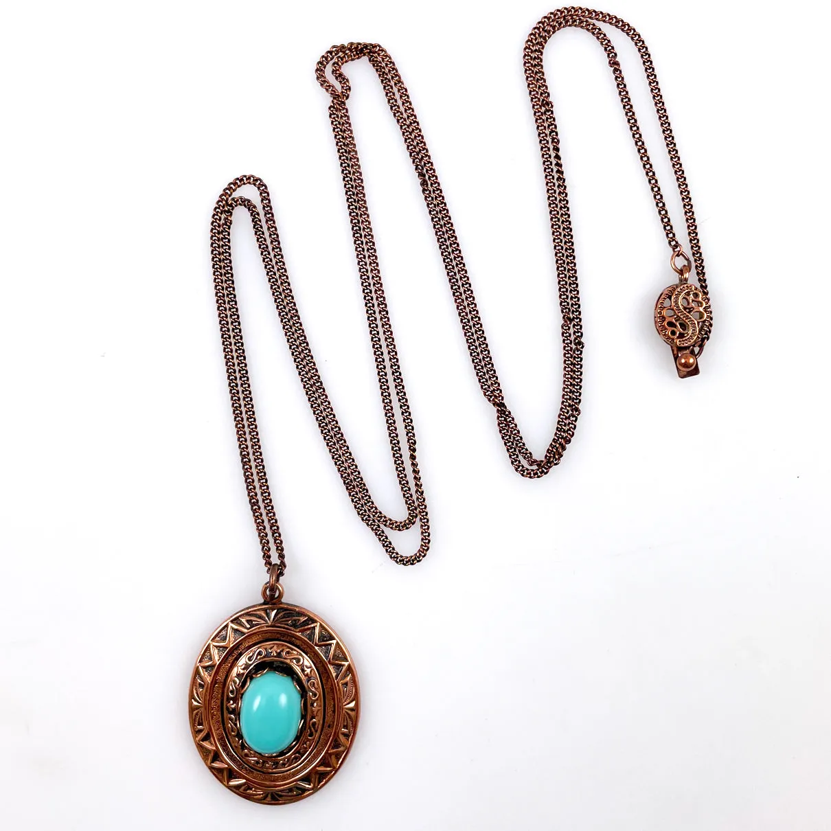 Vintage Copper & Turquoise Pendant Necklace